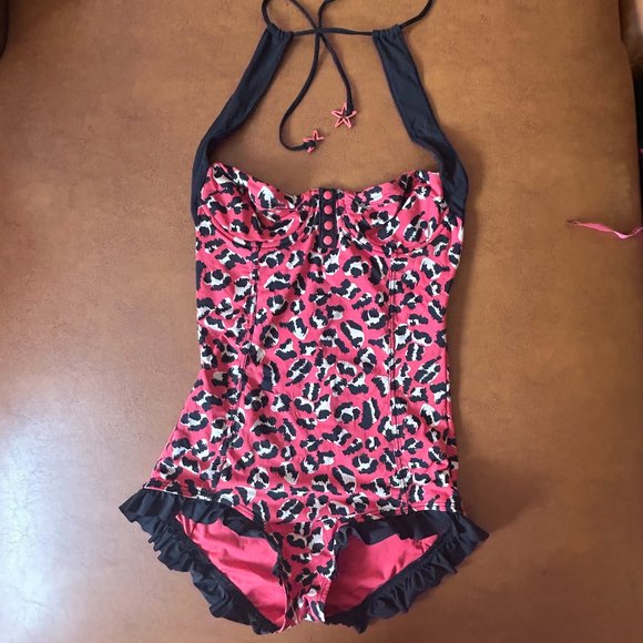 Marc By Marc Jacobs Pink and Black Leopard One Piece Swimsuit - Picture 1 of 7